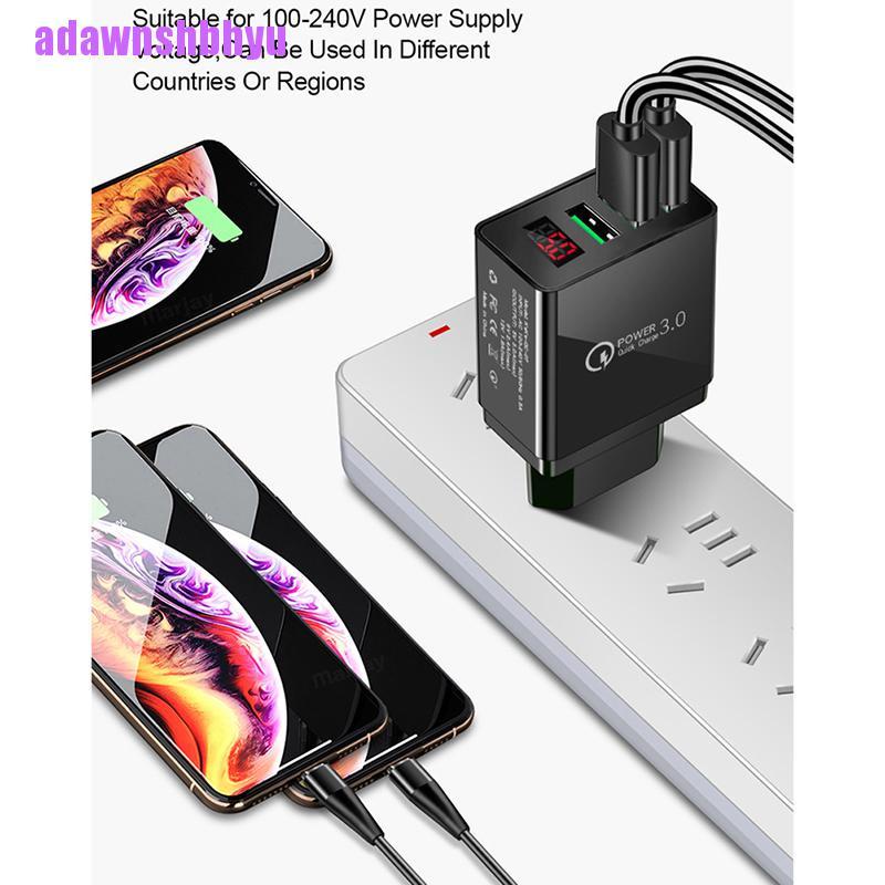 Adapter Hub Charger Dinding 3 Port USB 3.0 Fast Charging Digital QC 3.0 Dengan LED Power