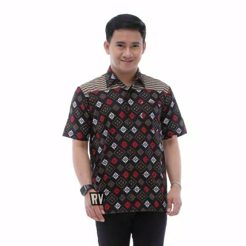 BSWART Batik HRB026 Kenongo Hem Pendek Padi Pekalongan M L XL Batik Pria MURAH Modern Grosir batik pitto