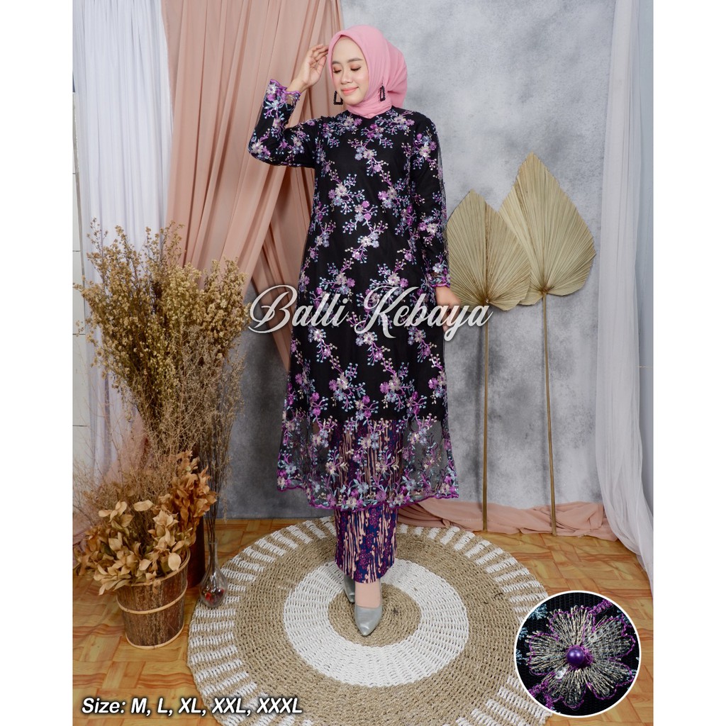 SET LONG TUNIK TULLE BORDIR MUTIARA / SET LONG TUNIK HITAM