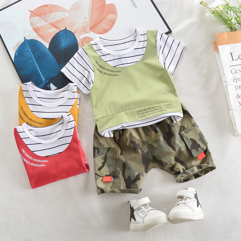 HappyOliver SET BOY ARMY 21017 EBV Setelan Kemeja Bayi Laki-laki Lengan Pendek