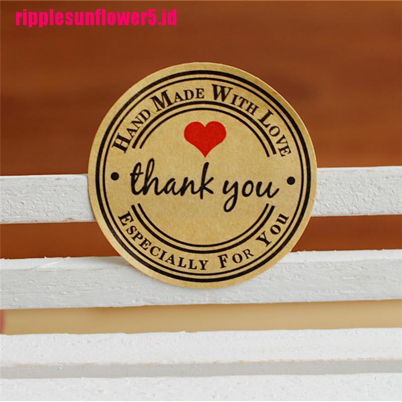 12 / 60 / 120pcs / set Stiker Label Kertas Kraft Tulisan Handmade with Love Thank You 38mm