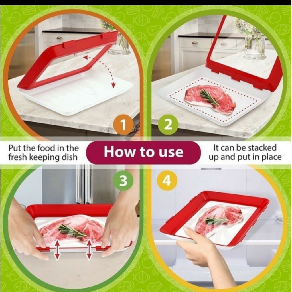 Tempat Makanan Vacuum FOOD TRAY Clever Creative food Preservation Tray Food Organizer Kulkas