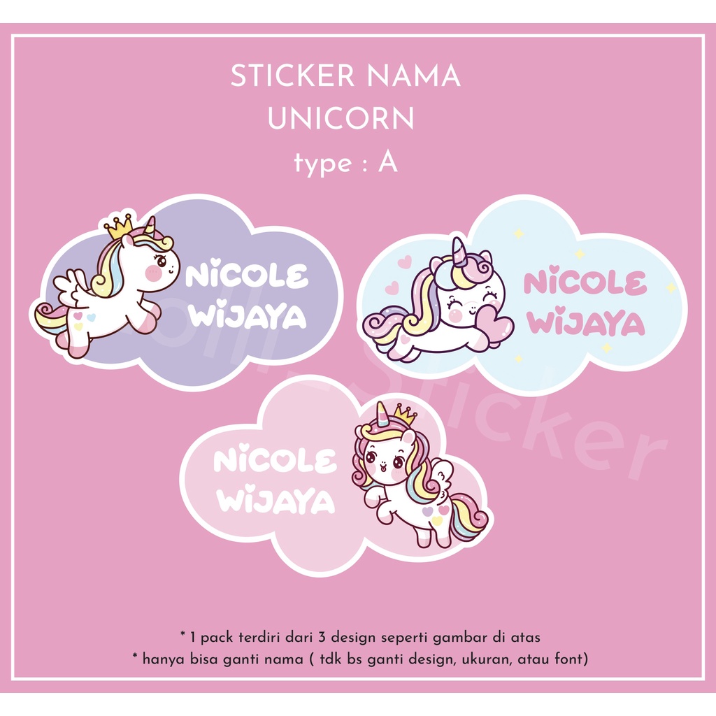 

Sticker Nama Anak Motif UNICORN lucu type A label nama anak Sticker Label Nama