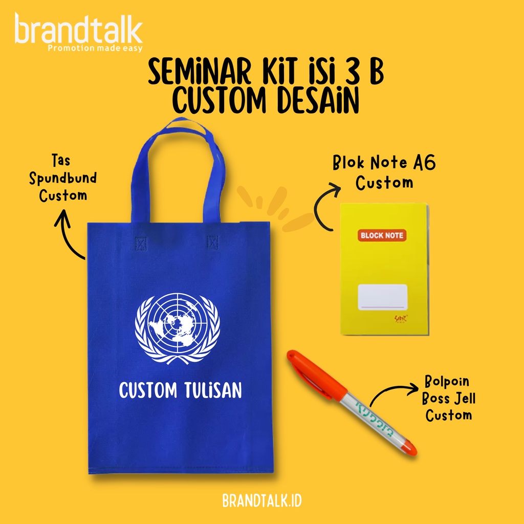 

Paket Seminar Kit Isi 3 - Tas Spoundbond, Notebook A6, Pulpen