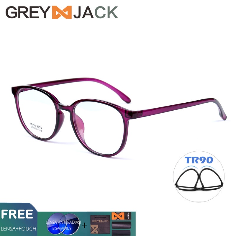 Grey Jack Frame Kacamata Anti Radiasi Blueray bisa minus Free lensa Model Bulat oval wanita TR90 Lentur ringan warna purple  ungu merah 2338