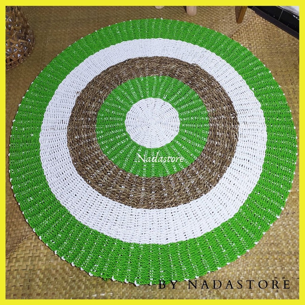 RUG SEAGRASS HIJAU PANCA WARNA 120 CM / TIKAR BULAT / KARPET ANYAMAN