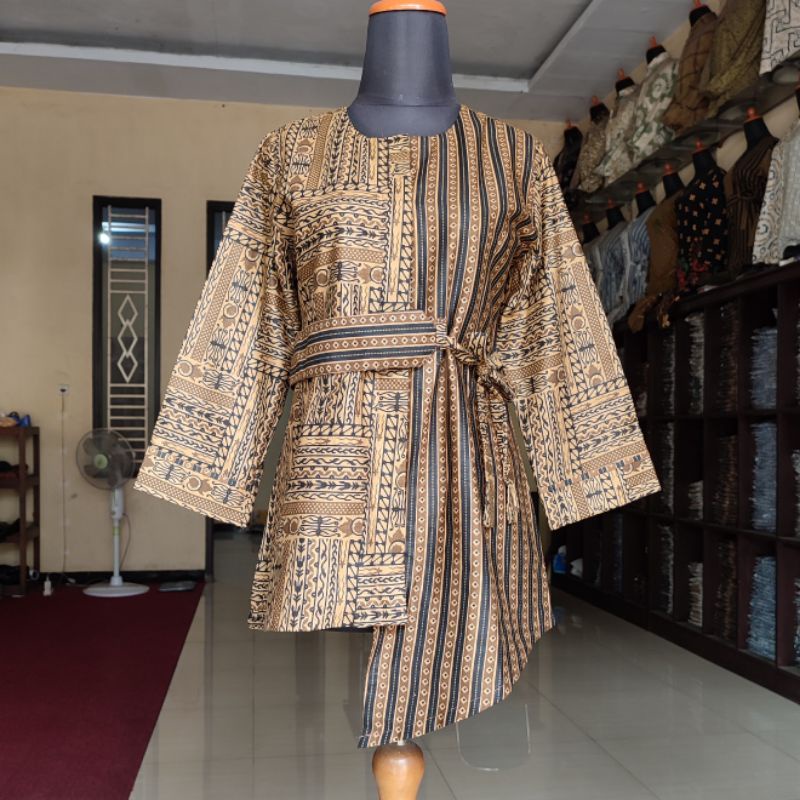 tey-17 Batik wanita ASJ SA HRB026 Kenongo Kemeja Tosca Pendek-SEKARAN COKLAT