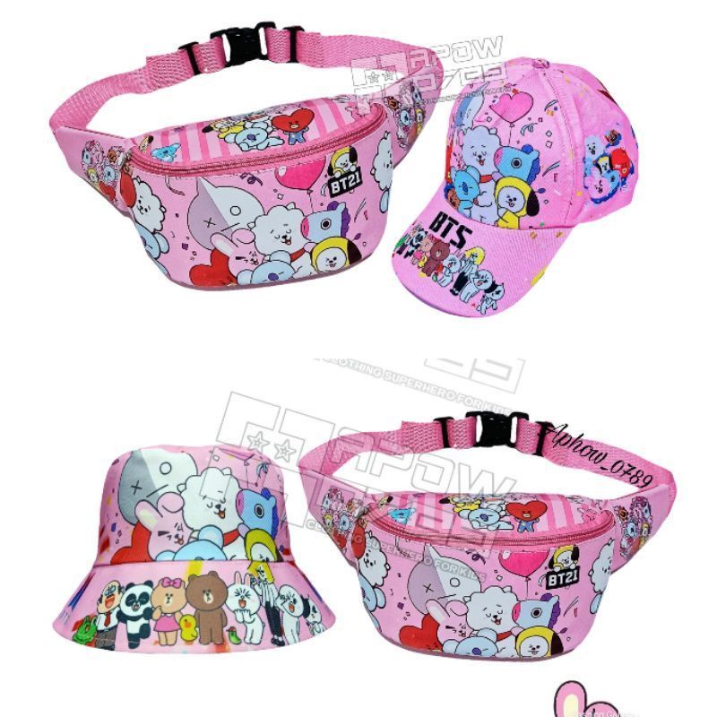 {BISA COD } Tas selempang Waist bag Anak Perempuan BT21//Free Topi Buckets