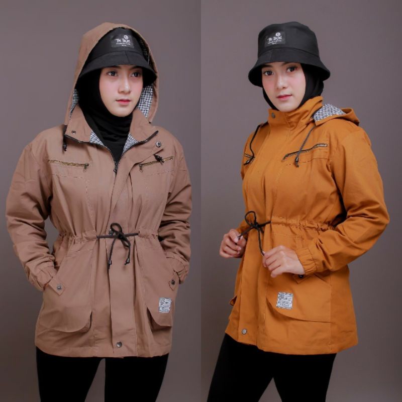 Jacket Parka Wanita Muslimah Polos Lengan Panjang Material Canvas Premium Original Distro Hoodie Wanita