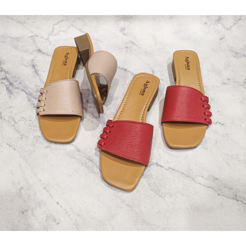 terbaru (bisa cod) sandal wedges kulit sapi asli untuk wanita model kokop anyam samping sol karet tahu 3cm sukaregang garut