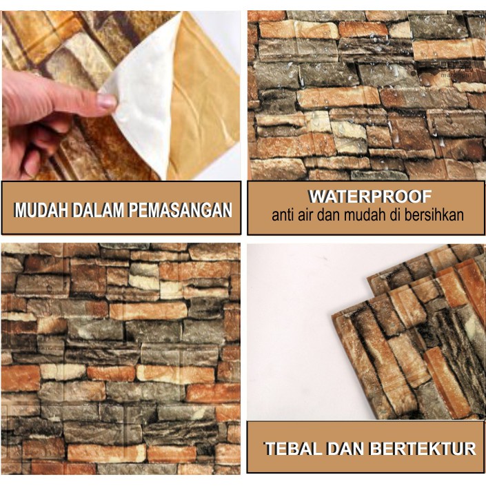 Paket 10 Lembar Wallpaper Dinding 3D Embossed, Bahan Foam Timbul Motif Batu Bata Alam / Wallfoam Dekorasi Rumah-8
