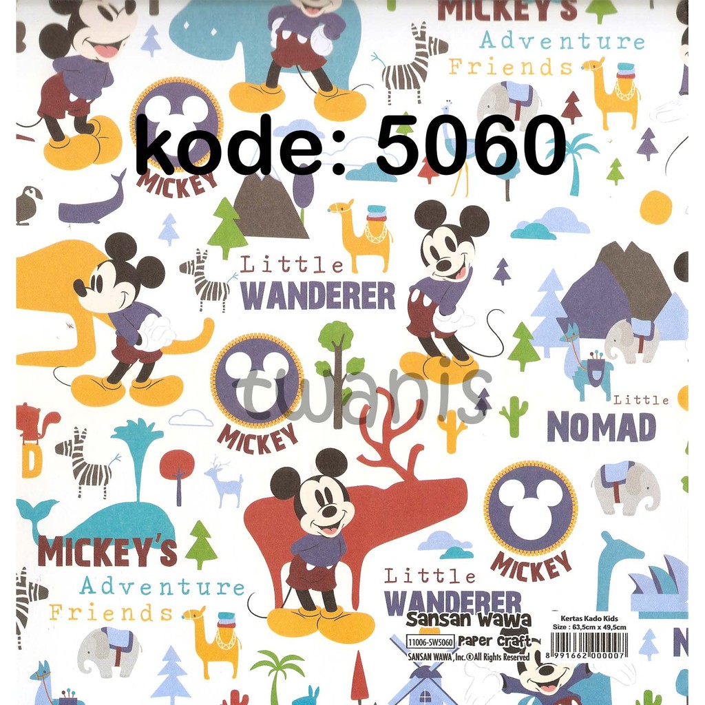 

6 LEMBAR BUNGKUS KADO KERTAS KADO SANWA MICKEY MOUSE KODE 5060 KHUSUS JOGJA