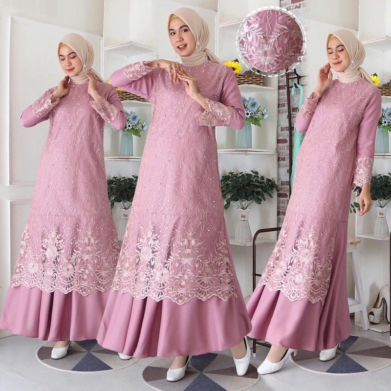 maxi elsa dress tille brukat gamis lebaran gamis kondangan brukat