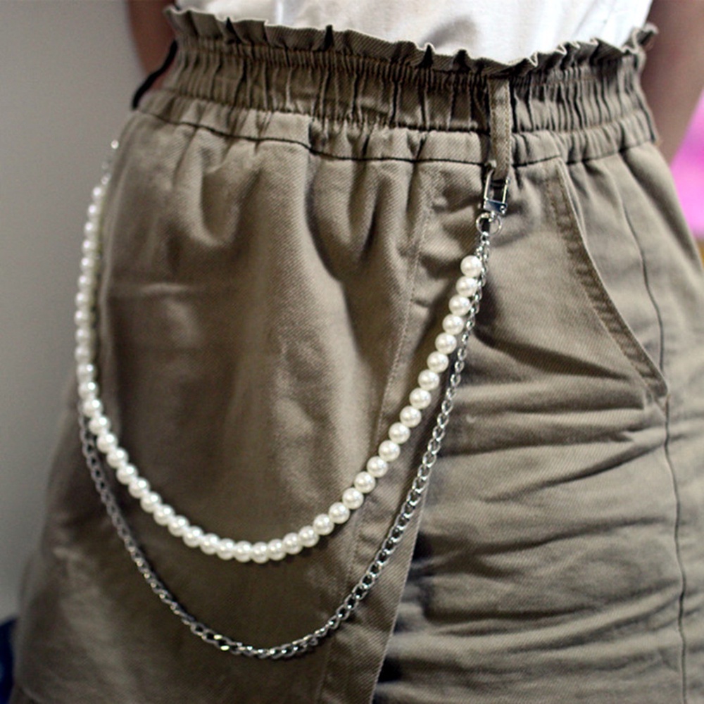 【COD Tangding】Punk Style Chain Pearl Double Trouser Chain Belt Multifunctional Fashion Versatile Student Skirt Chain