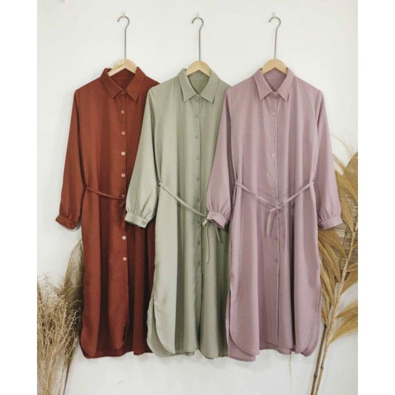 Jual    Longdress jumbo tunik kemeja wanita polos / tunik shakila premium