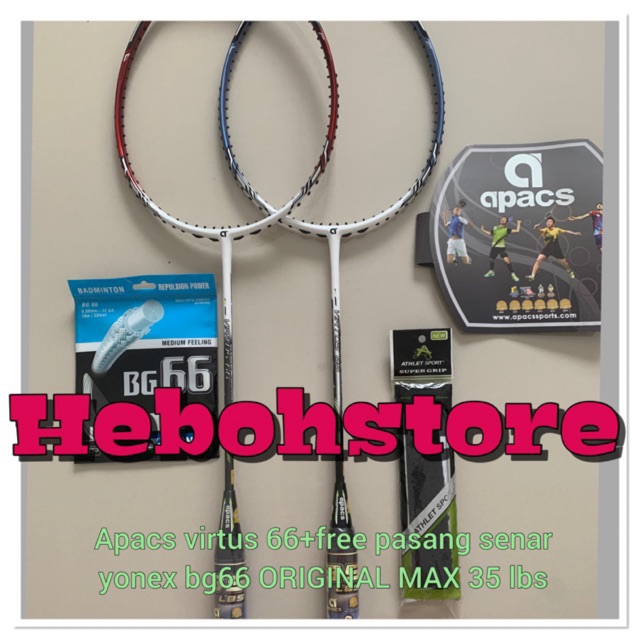 RAKET BADMINTON APACS VIRTUS 66 ORIGINAL BONUS+PASANG SENAR YONEX BG 66 FREE GRIP