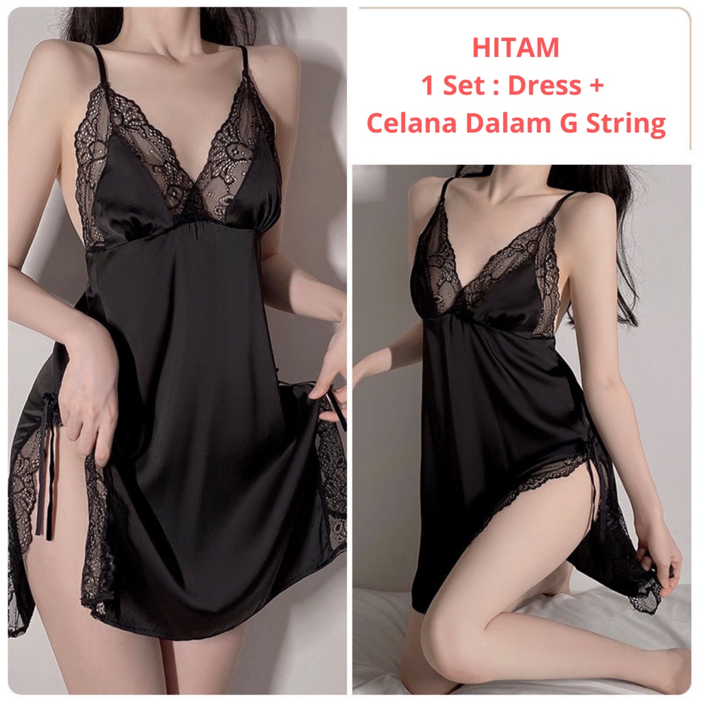 Gaun Malam Seksi Lingerie Seksi Baju Tidur Lace Seksi Free Celana Dalam G String 245