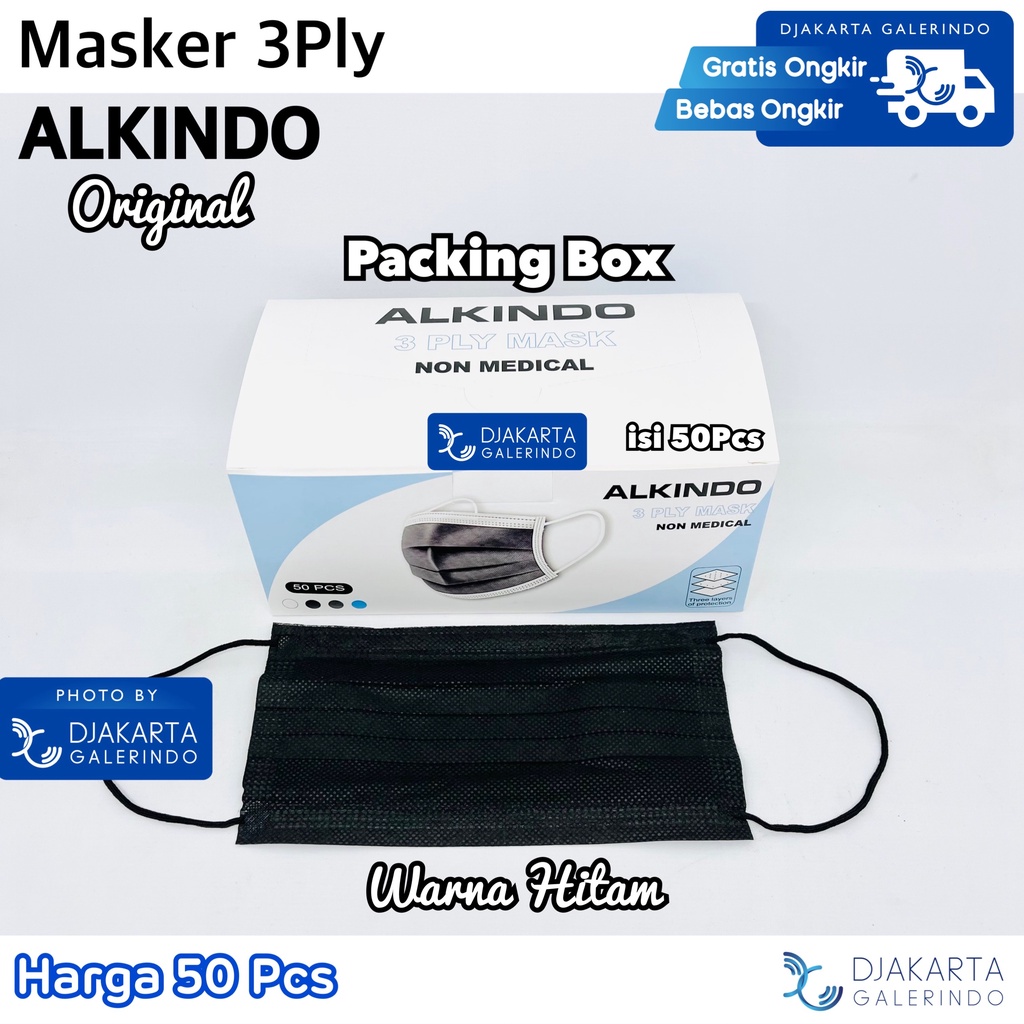 Masker 3Ply Earloop Hitam isi 50 Pcs