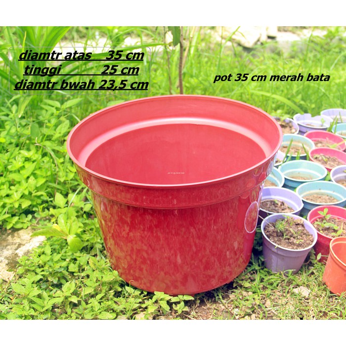 Pot Bunga 35cm Merah Bata Pot Tanaman Hias Grosir Murah Plastik 35 Cm