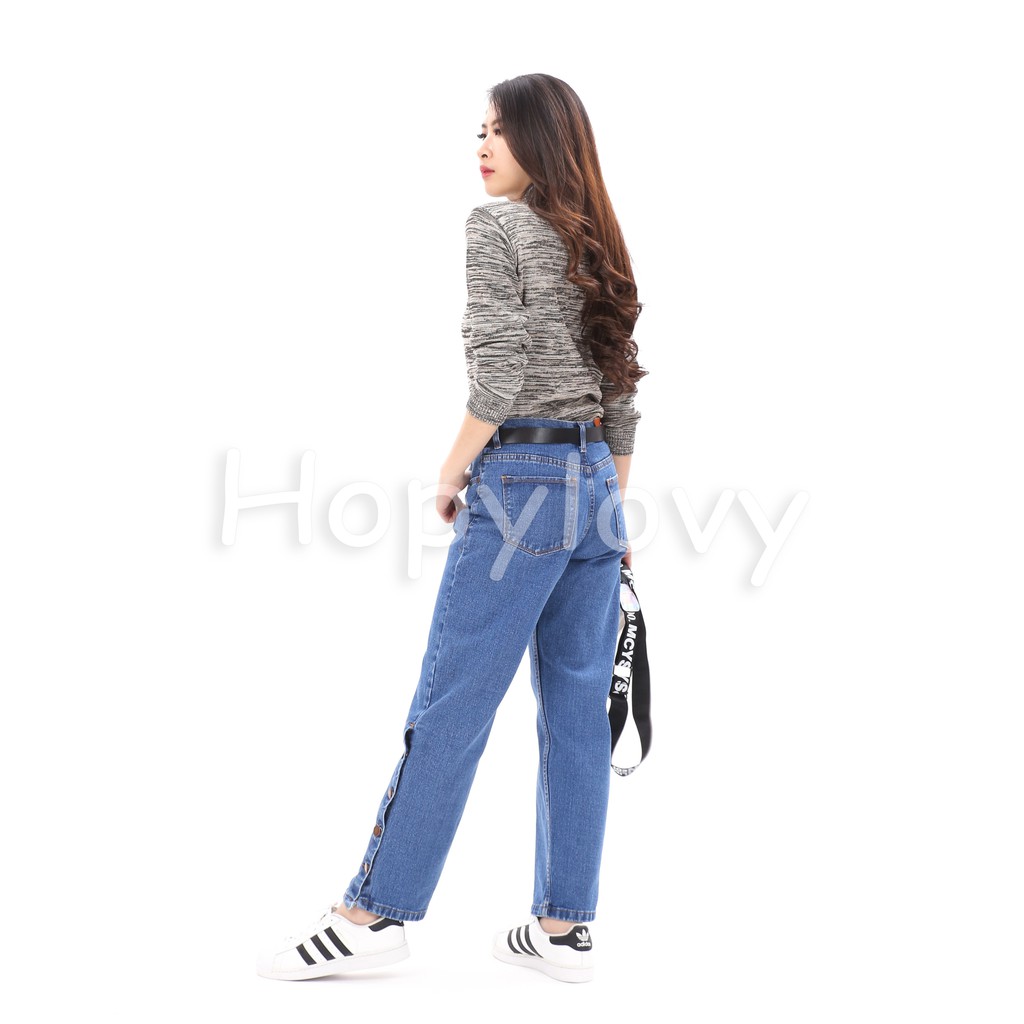 HOPYLOVY - Celana Boyfriend Jeans Wanita Model Kulot Kancing Samping Arabela