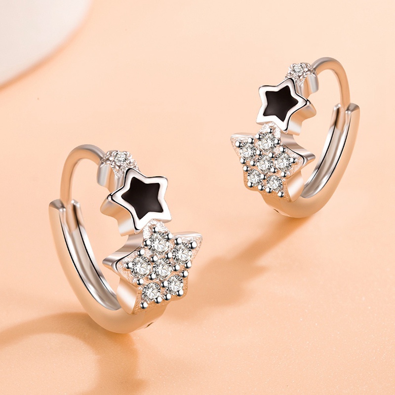 Anting Tusuk Gantung Bahan Sterling Silver 925 Desain Bintang Hias Kristal / Zircon Untuk Wanita