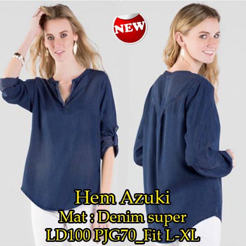 [Hem Azuki SW] pakaian wanita kemeja warna biru dongker