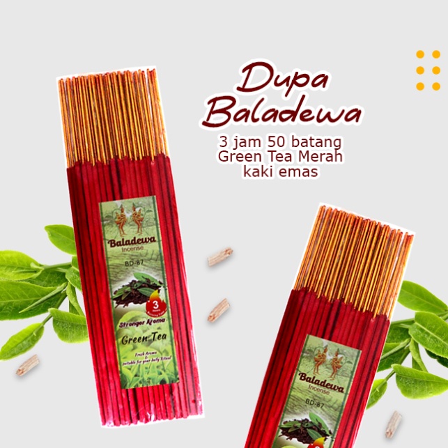 Dupa/Hio Wangi Harum Green Tea Merah Baladewa 3 Jam Kaki Emas 50 Stick