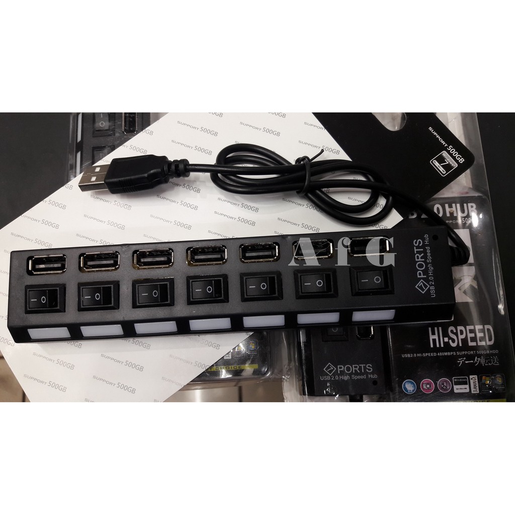 USB Hub 7 Port V.2.0 dgn Saklar ON/OFF - Hitam