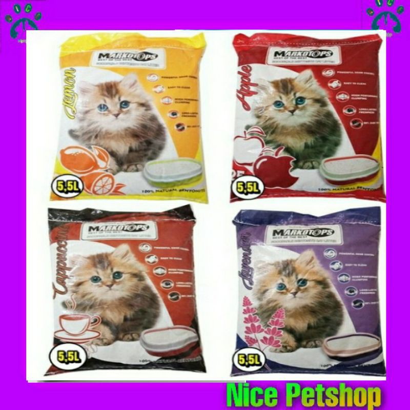 Pasir Markotops 5,5 liter all Varian Pasir Kucing Wangi Gumpal