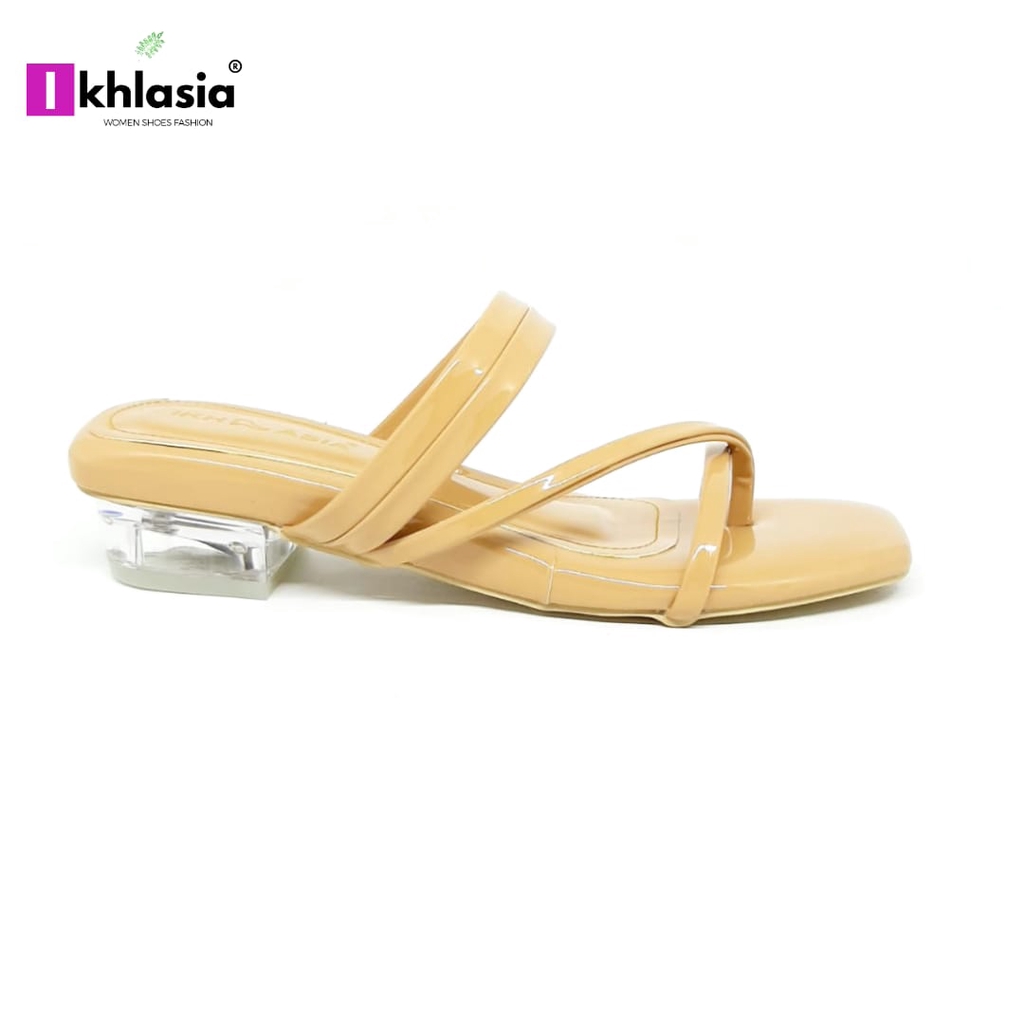 Sandal Heels Wanita Hak kaca Tiara 3cm Branded Premium HT12