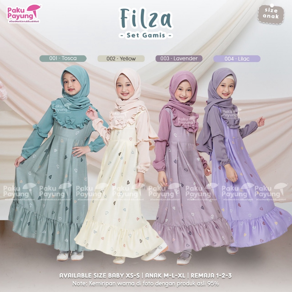 Gamis Paku Payung ORIGINAL dan Bergaransi Filza Series Gamis Anak Perempuan 1Set Dengan Hijab