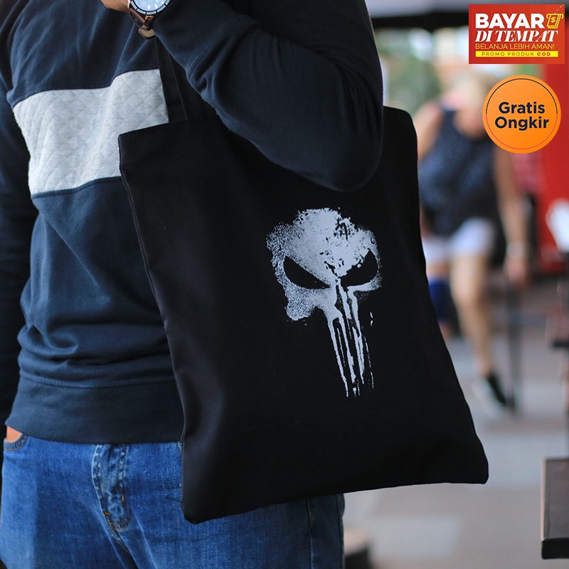 Totebag Resleting Tas Jinjing Tote bag Pria SPNB Kanvas Skull