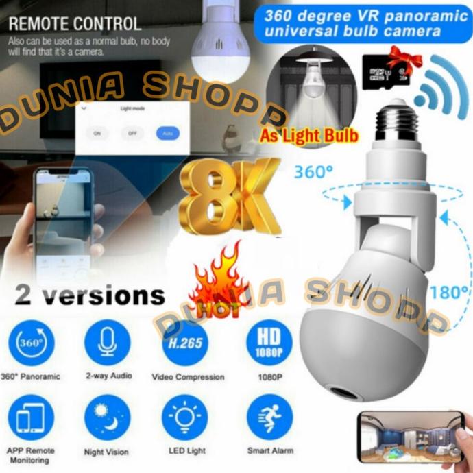 IP Cam CCTV Bohlam Bulb WIFI Panoramic V380 Lampu Bohlam VR Spy Cam