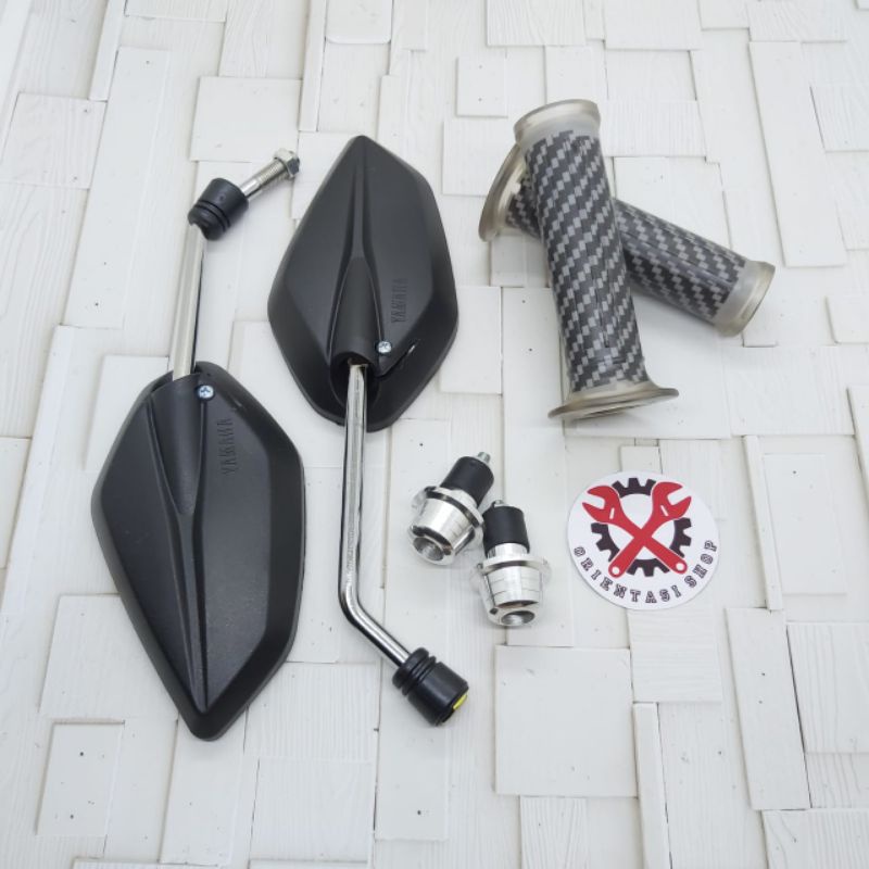 spion Jupiter Tangkai chrome+handgrip Carbon+Jalu stang universal Yamaha