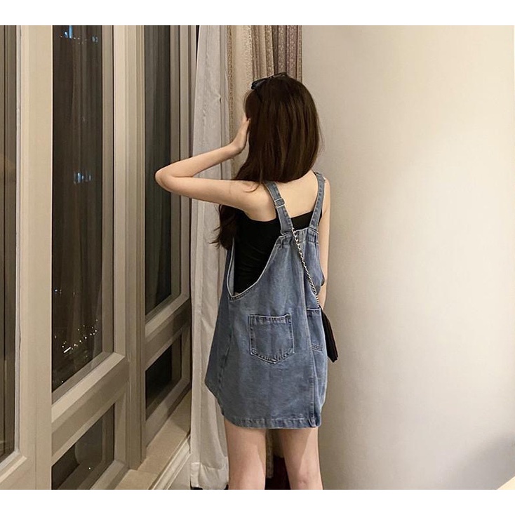 Rok suspender denim wanita musim panas versi Korean Style rok pendek longgar ramping Jumpsuit