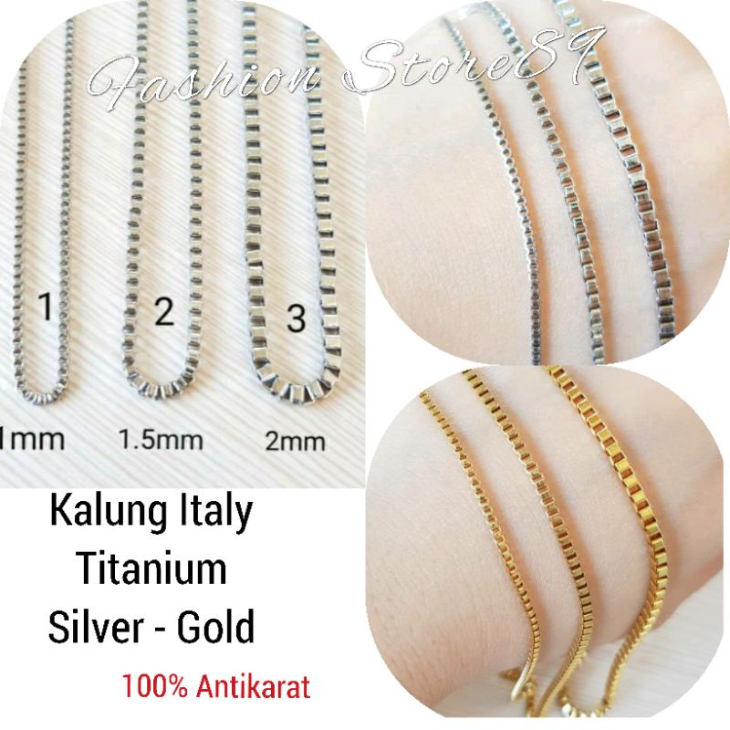 Kalung Titanium itali Silver Import Pria &amp; Wanita