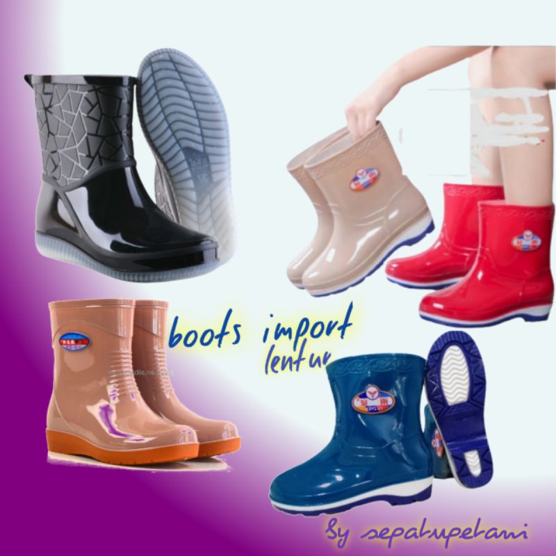 SEPATU BOOTS ANTI AIR / SLIP ROUND TOE UNTUK WANITA / SEPATU BOTS WANITA 21CM BUKAN AP