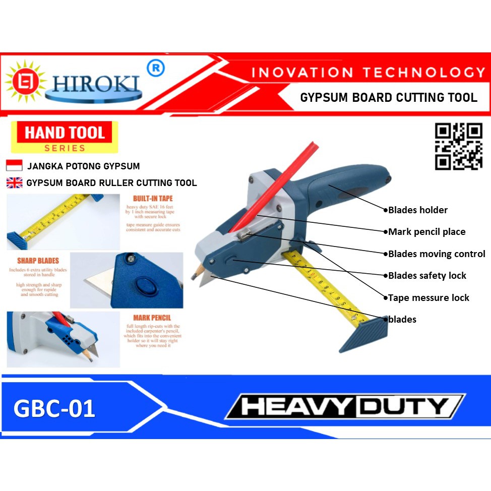 

HIROKI Pisau Cutter Gypsum Board Cutting tool Jangka Potong Pelubang Penanda Papan Plafon gipsum
