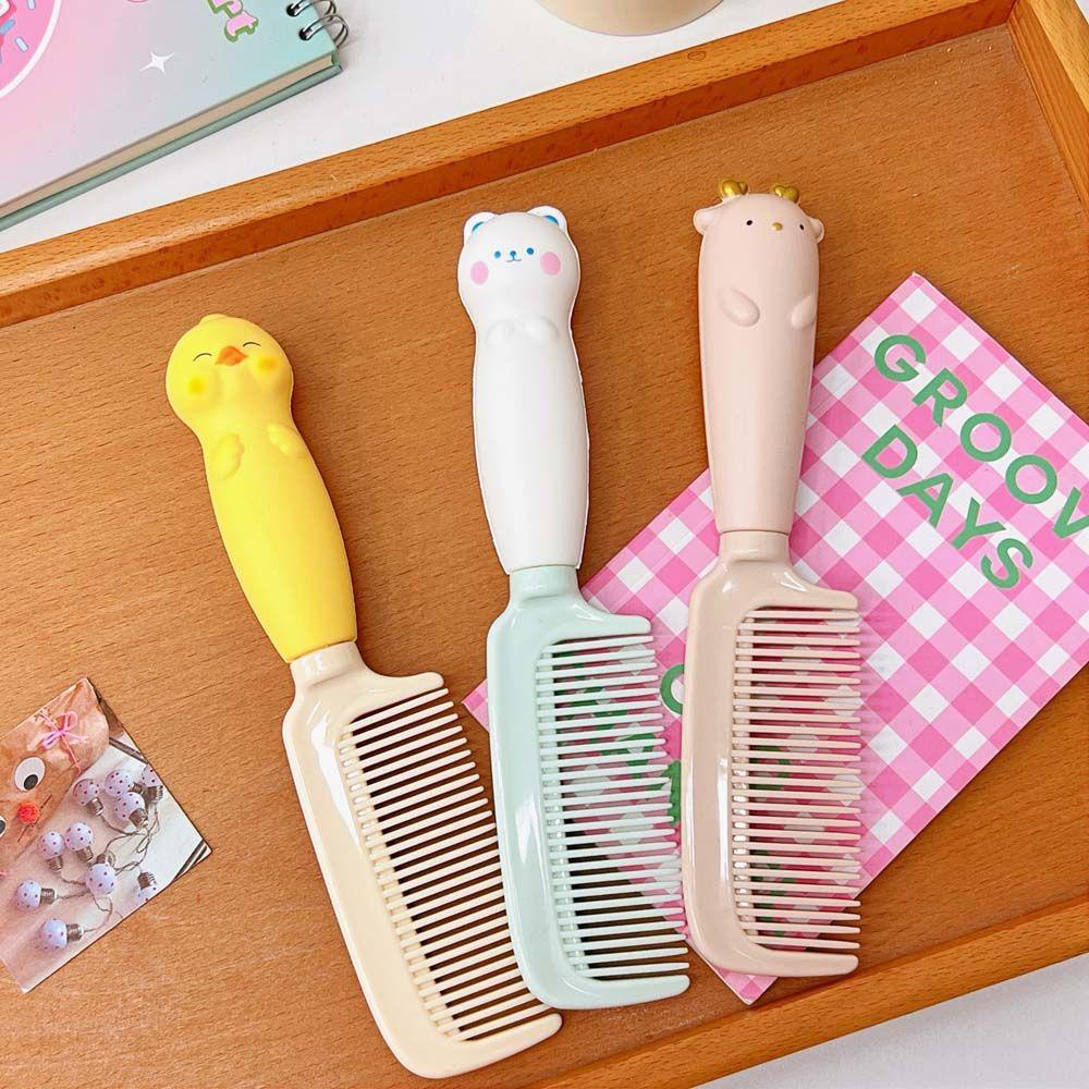 Needway Sisir Kartun Kawaii Aksesoris Rambut Anak Hairdressing Press Handle Pegangan Cewek Sikat Rambut