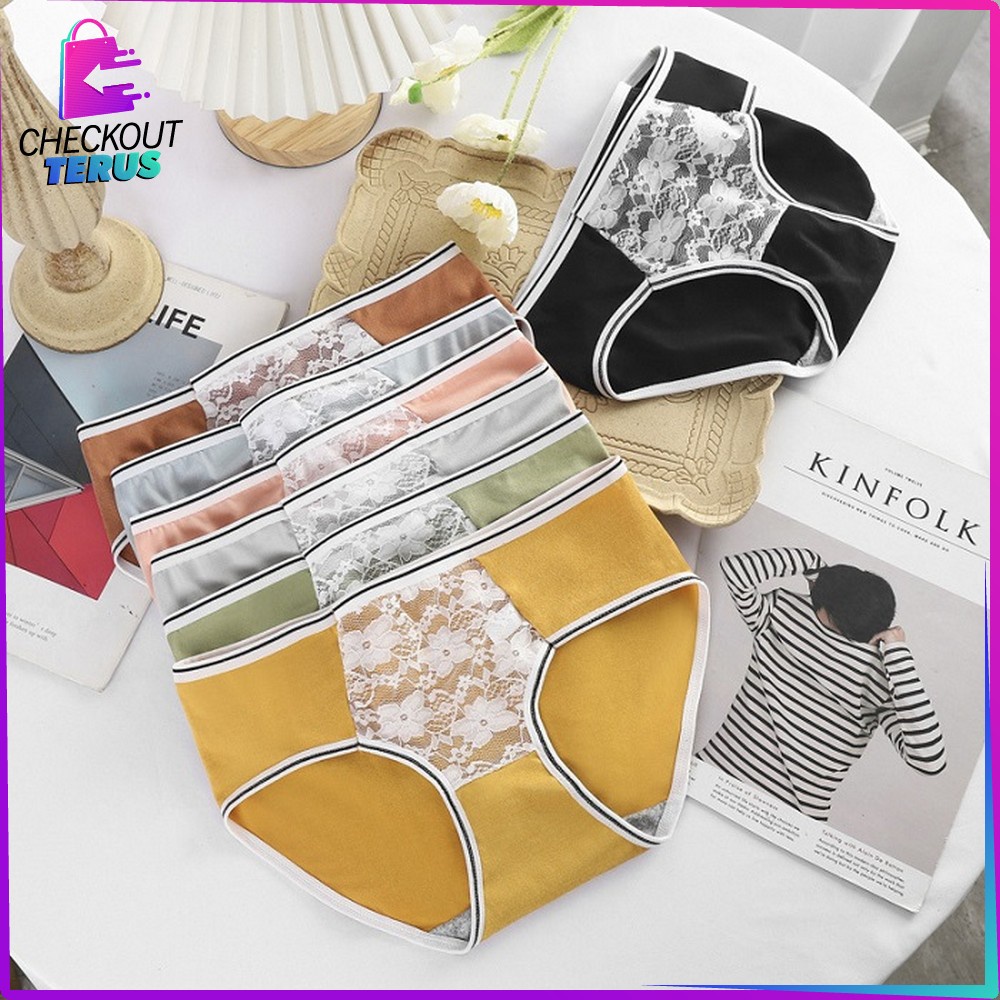 CT P129 Celana Dalam Wanita Dewasa List Garis Renda Bunga Kolor Undies Wanita Import Motif Polos
