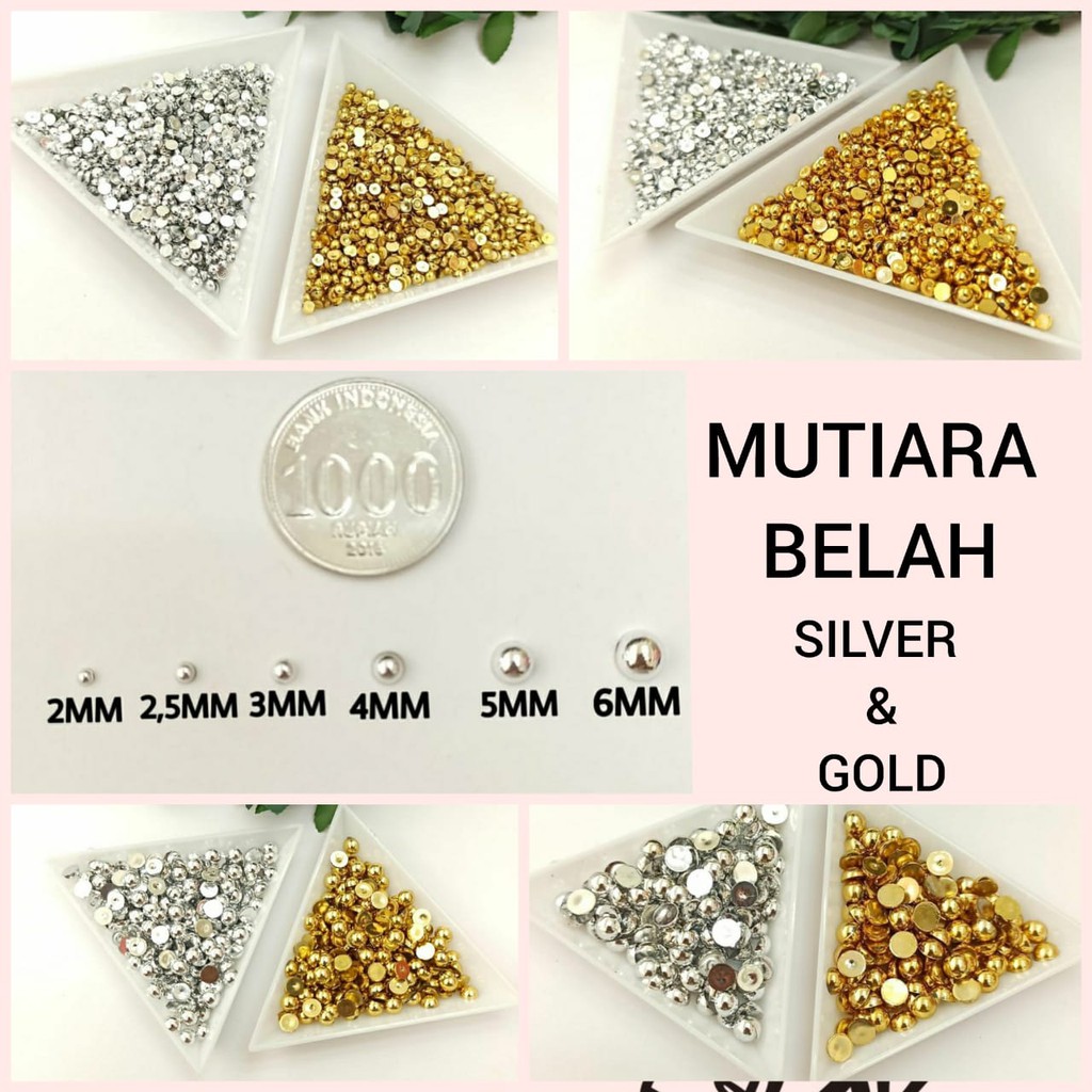 [GROSIR] 1 PACK - 2 mm, 2.5 mm, 3 mm  MUTIARA BELAH GOLD &amp; SILVER