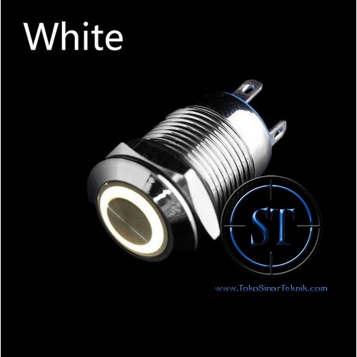 Switch Push ON 12mm O PUTIH Momentary Klakson Push Button Stainless Steels Lampu RING White BA-03-12-SOW