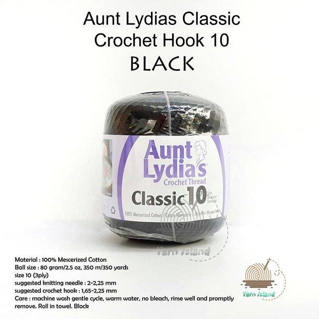 Benang rajut Aunt lydia classic crochet hook 10 black