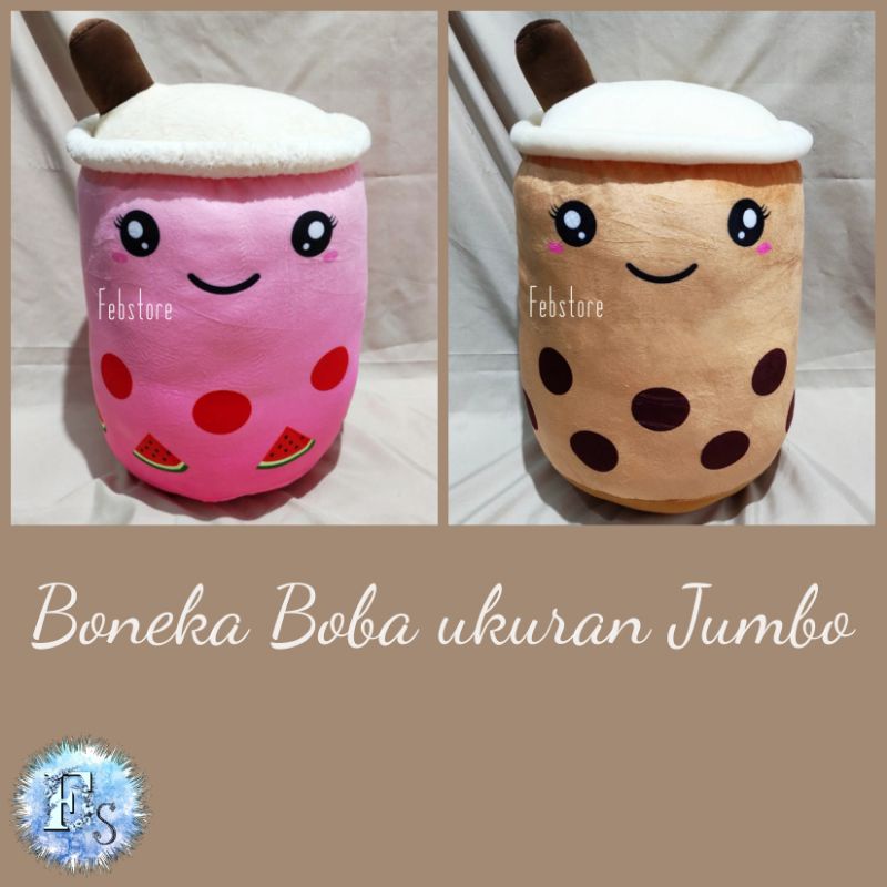 BONEKA BUBBLE TEA BOBA BROWN MILK TEA COKLAT / BUAH WATERMELON PINK MERAH MUDA SEMANGKA SIZE JUMBO