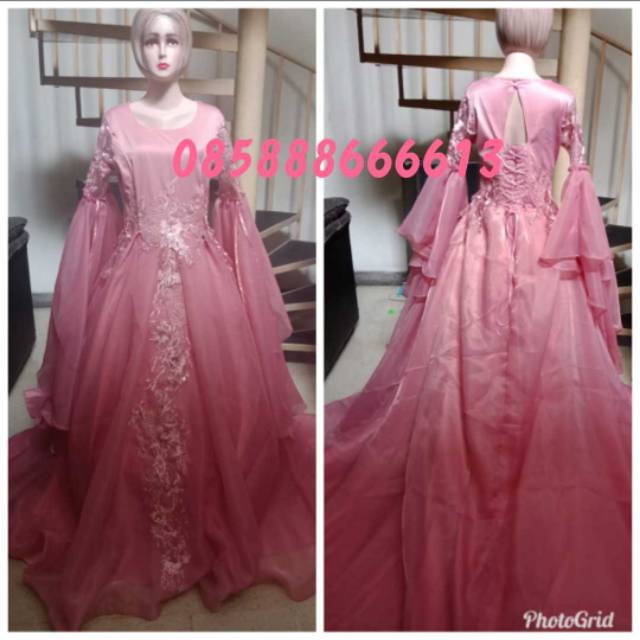 Gaun pengantin berlian terbaru organza + ekor / gaun pengantin