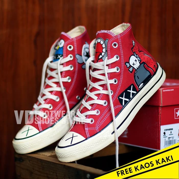 Langsung Order Sepatu Converse All Star 1970s 70s High x Kaws Premium Original Red Diskon