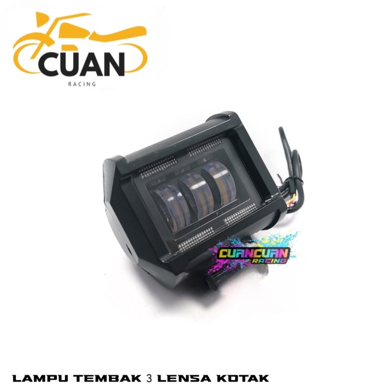 Lampu Tembak Sorot Daymaker Mini 3 Mata LED Cahaya Putih 3 Mode Dekat jauh Kedip  + Lampu Tembahan Biru Atas Bawah