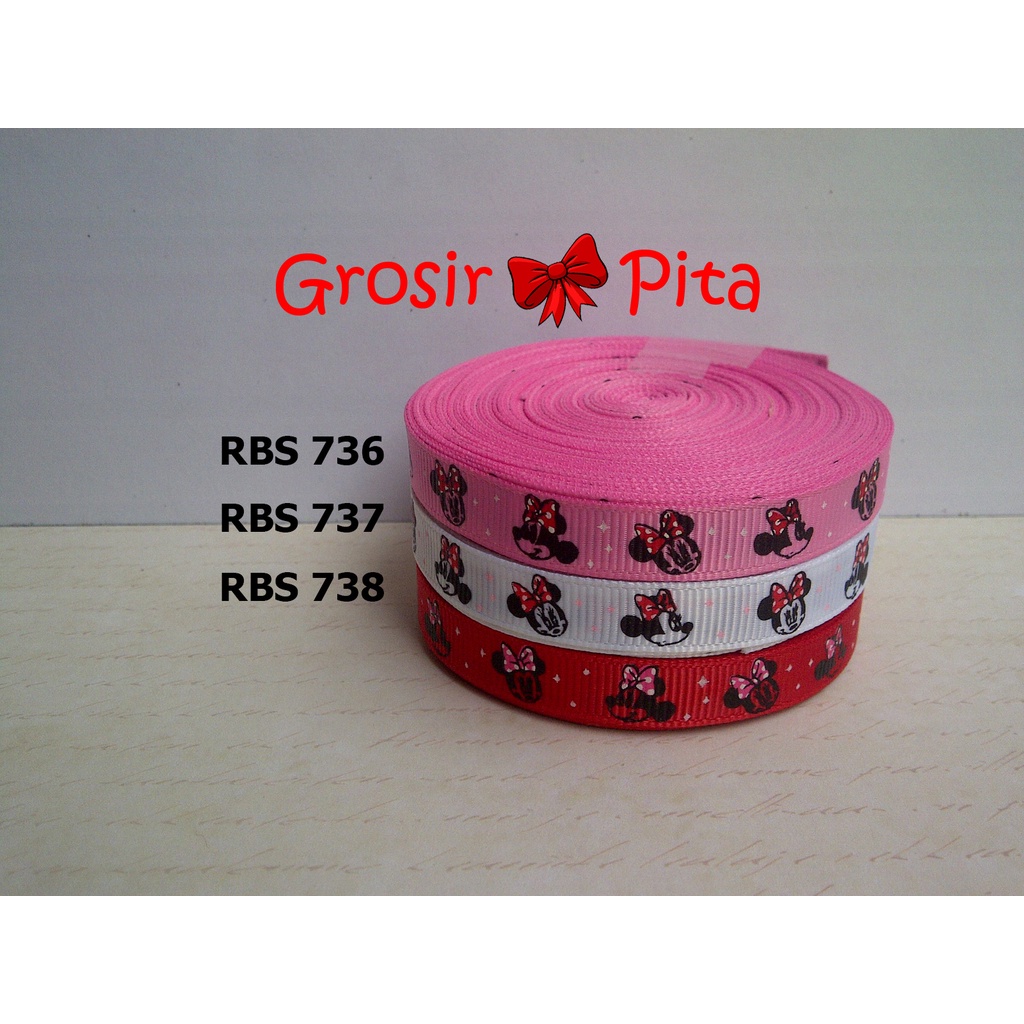 

(25 yard) Pita Grosgrain Motif Minnie Mouse RBS 736,737,738 | Toko Bahan Craft | Grosir Pita