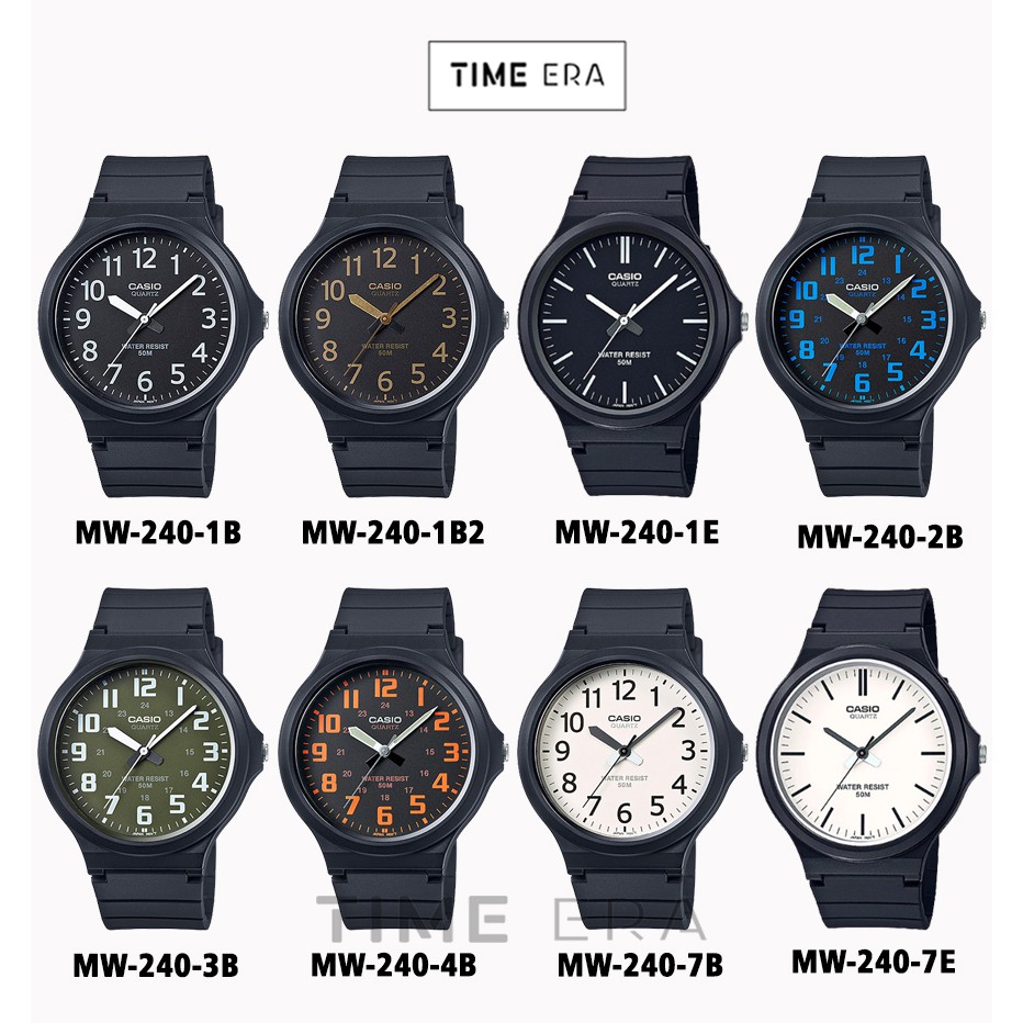 Casio General MW240-1B 7B 7E / MW-240-1B 1E 7B 7E Pria Analog Karet Hitam