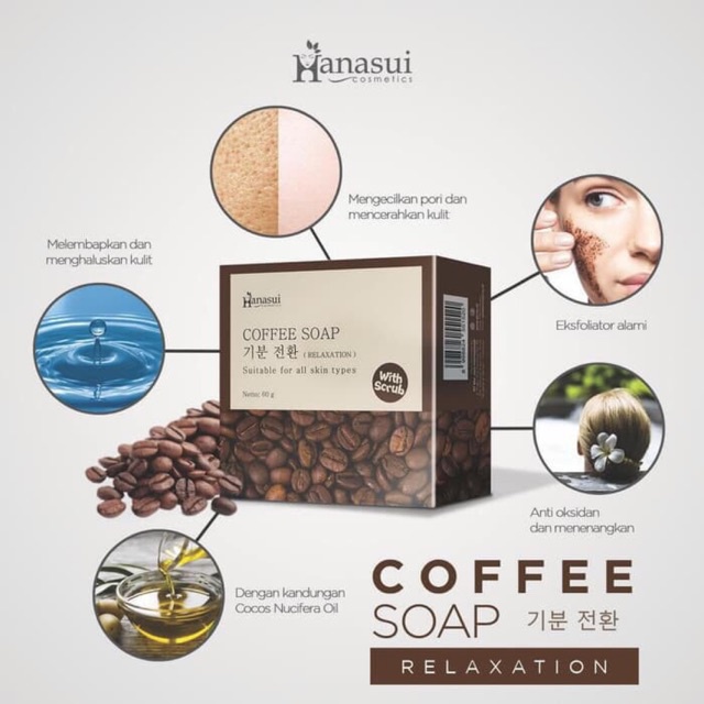 Coffee Soap Sabun Kopi Hanasui Penghilang Flek Hitam Wajah Pembersih Kulit Badan Sabun Scrub Kopi Aromatherapy 3